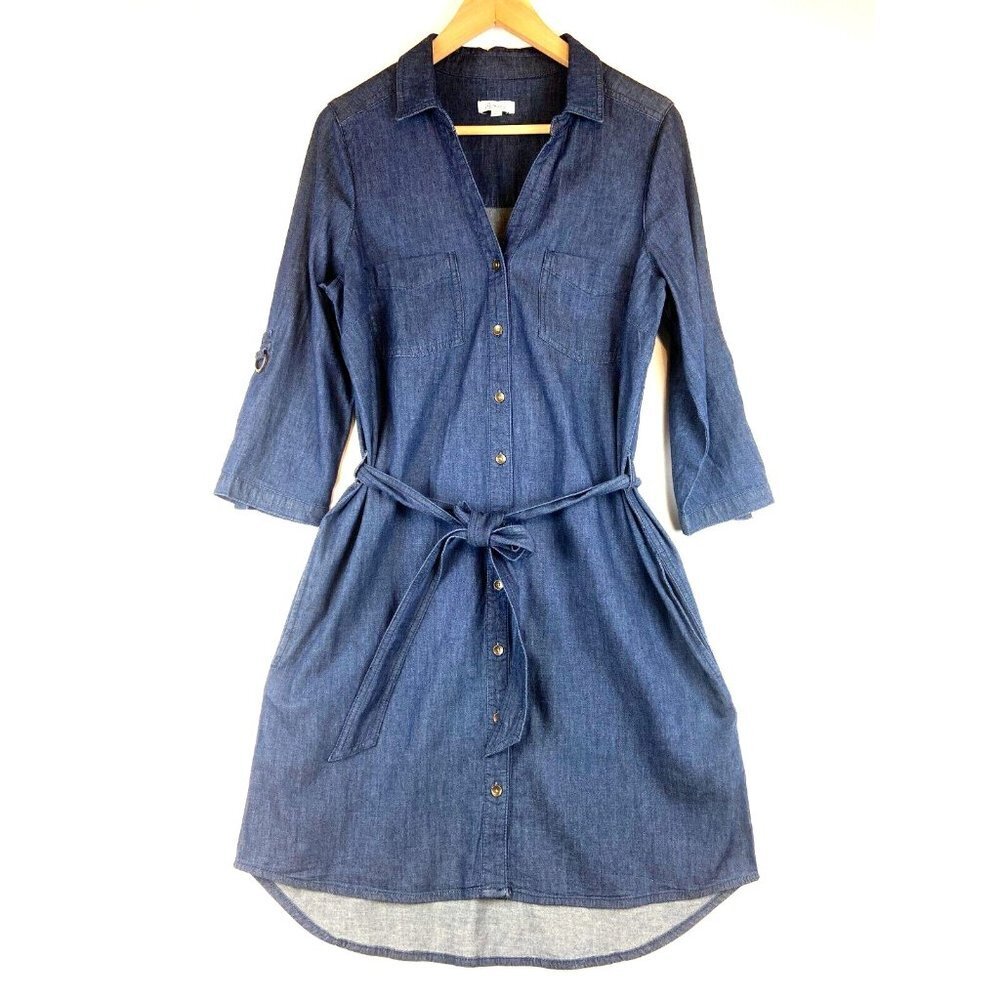 Reitmans Women's Petite Denim Like Shirt Dress in Dark Blue Size M